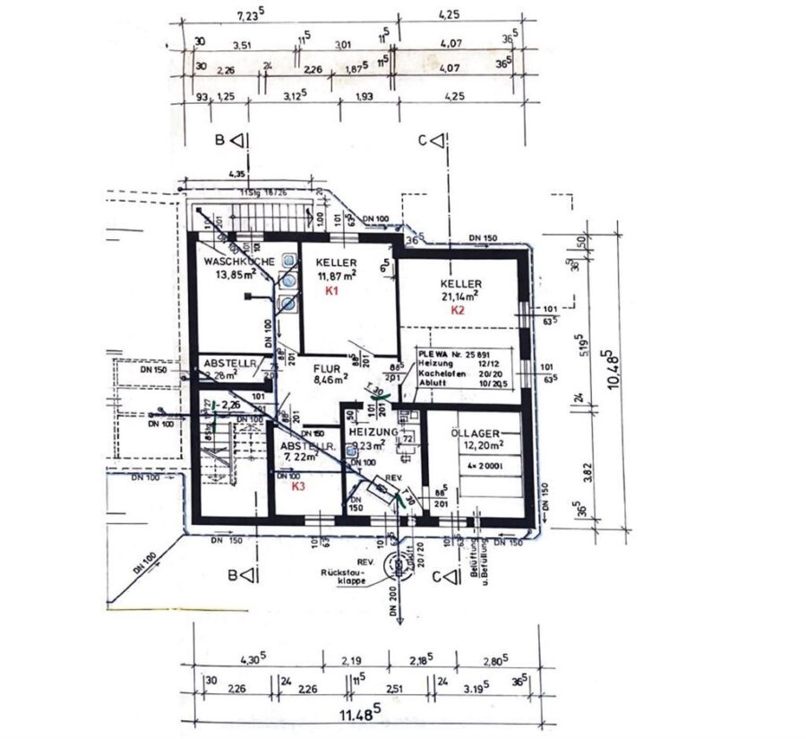 Renovierte Lagerräume Souterrain Kellerräume von 7,22 m² bis 21,14 m² in Niestetal-Sandershausen - Kellerplan - Grundrisse Friedhofsweg